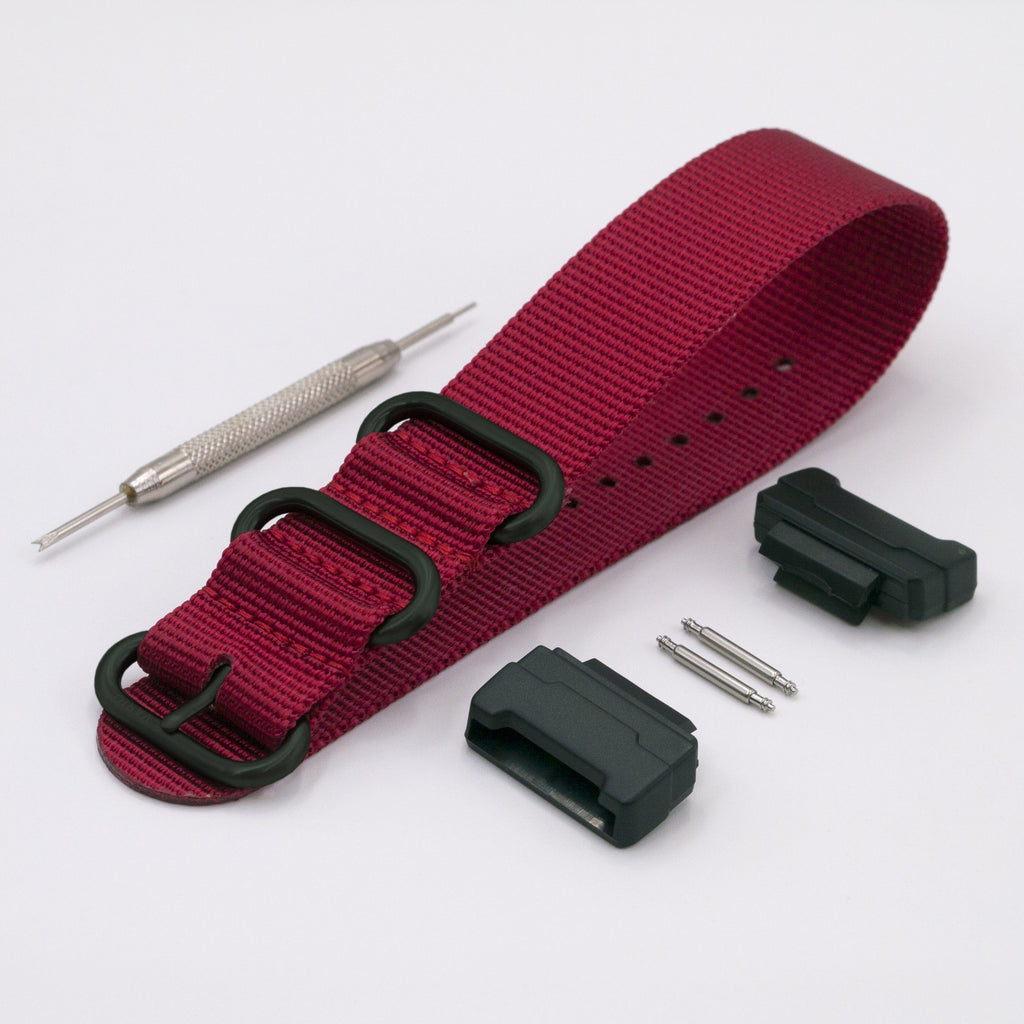 Ballistic Nylon Ruby Red Watch Strap with GShock Compatible Adapter a