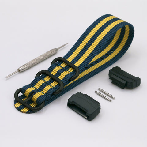 vario ballistic nylon blue yellow stripe maratac strap with casio g shock adapter