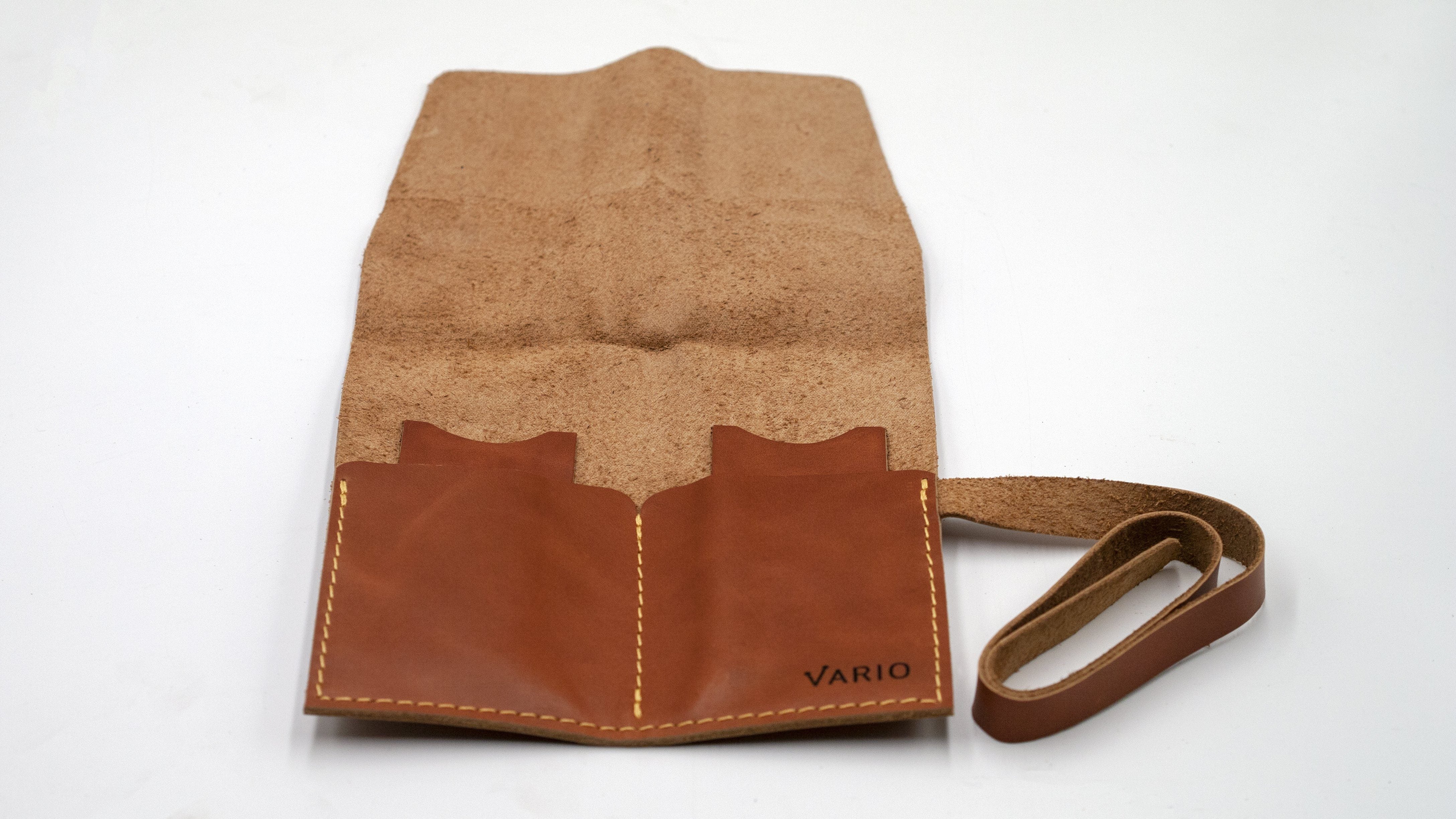 vario caramel brown leather 2 pocket watch roll fully opened