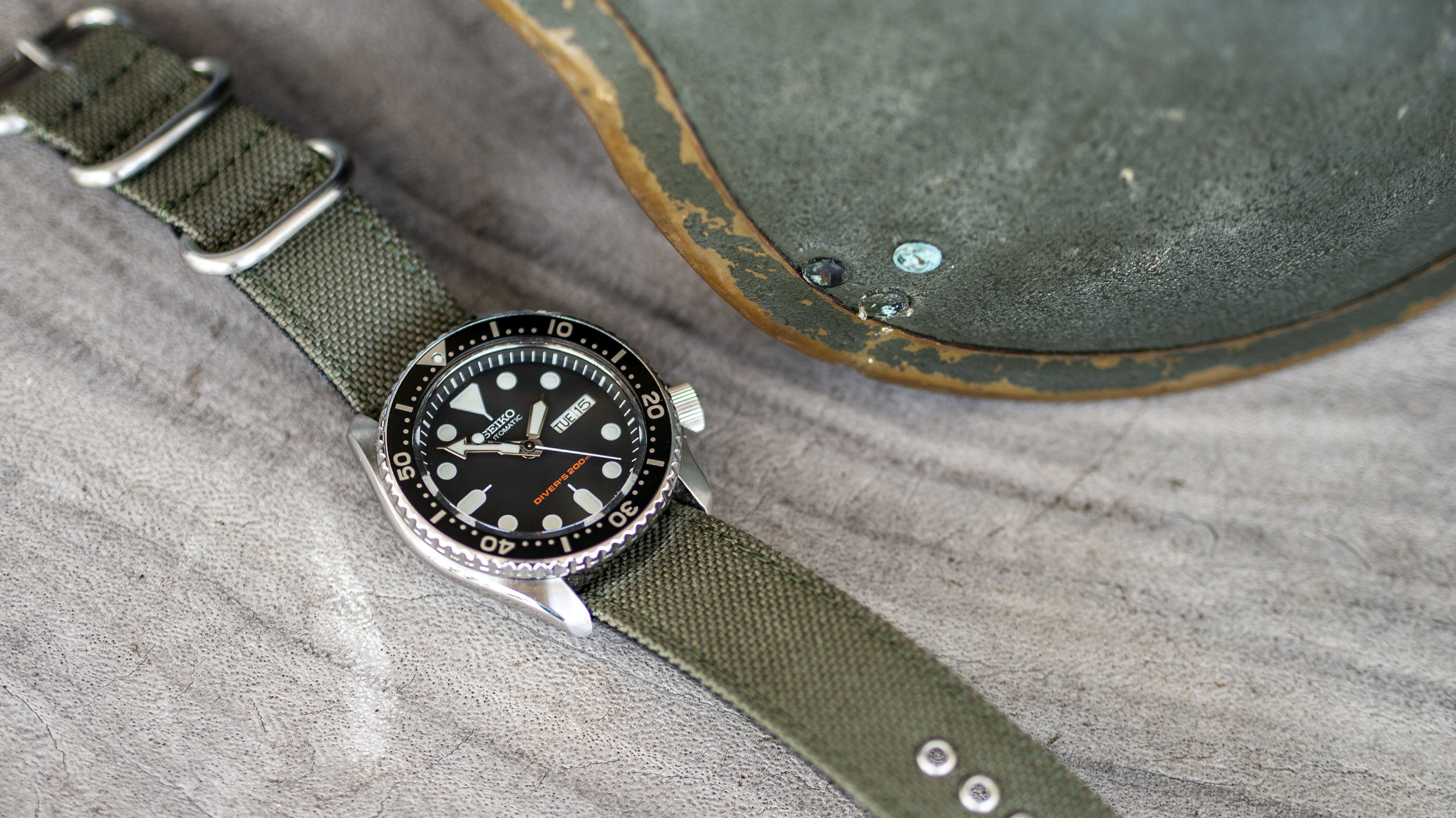 vario cordura single pass watch strap vintage army green seiko skx