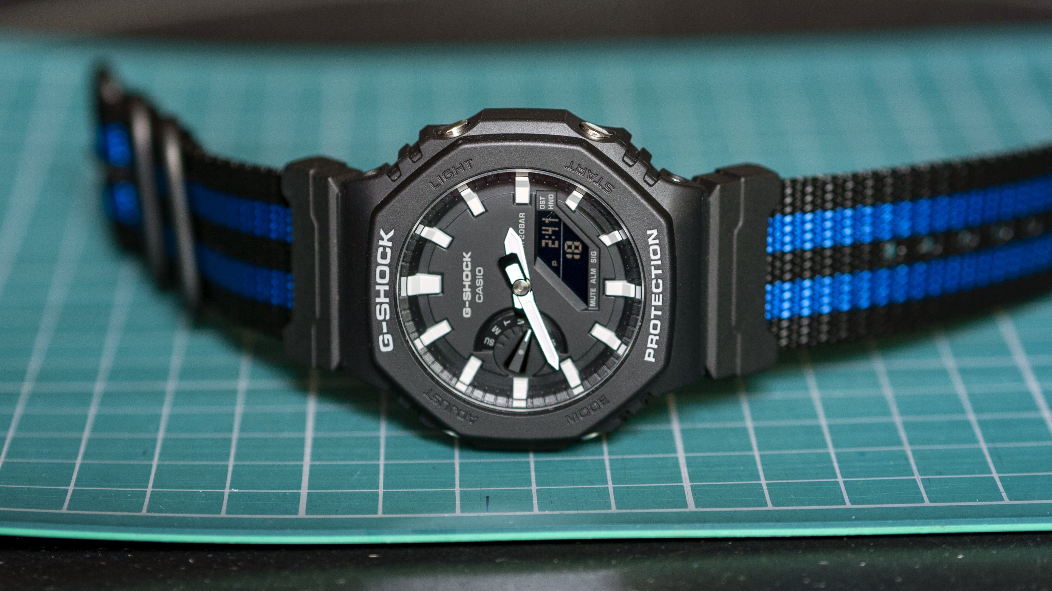 Ballistic Nylon Cobalt Stripe Watch Strap with G-Shock Compatible Adapter and Spring Bar Tool