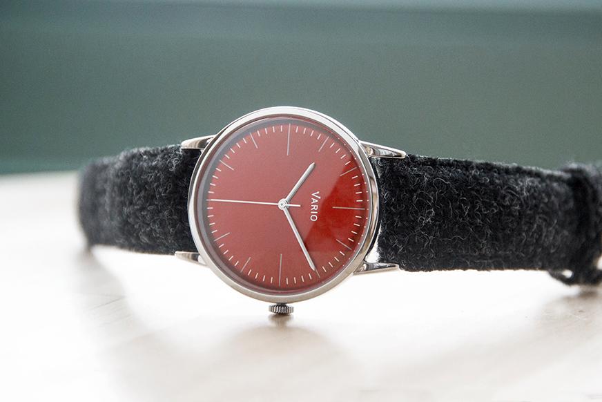 eclipse red dress watch double dome sapphire with harris tweed strap