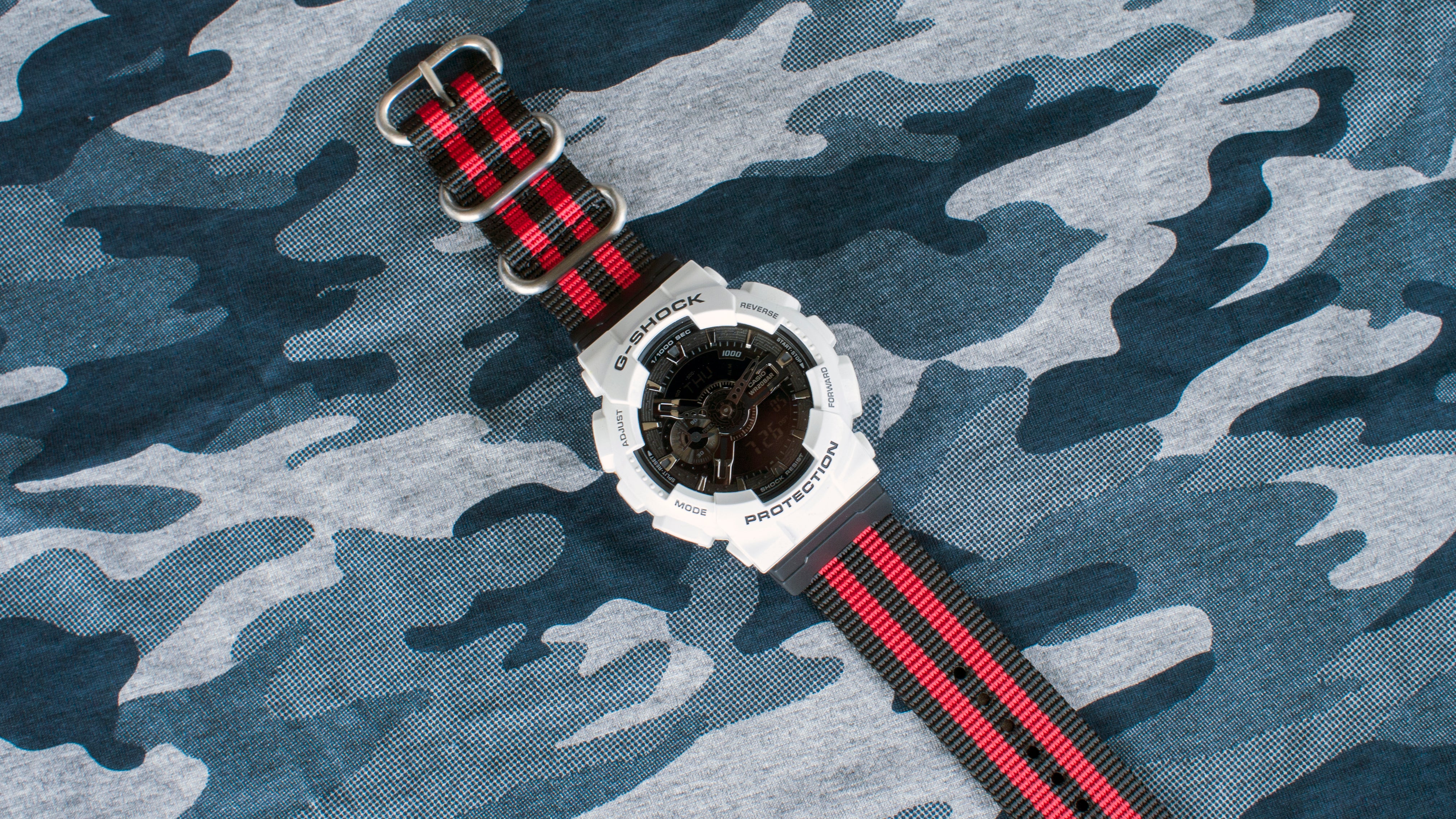 ga110 with vario ballistic nylon red black stripe watch strap