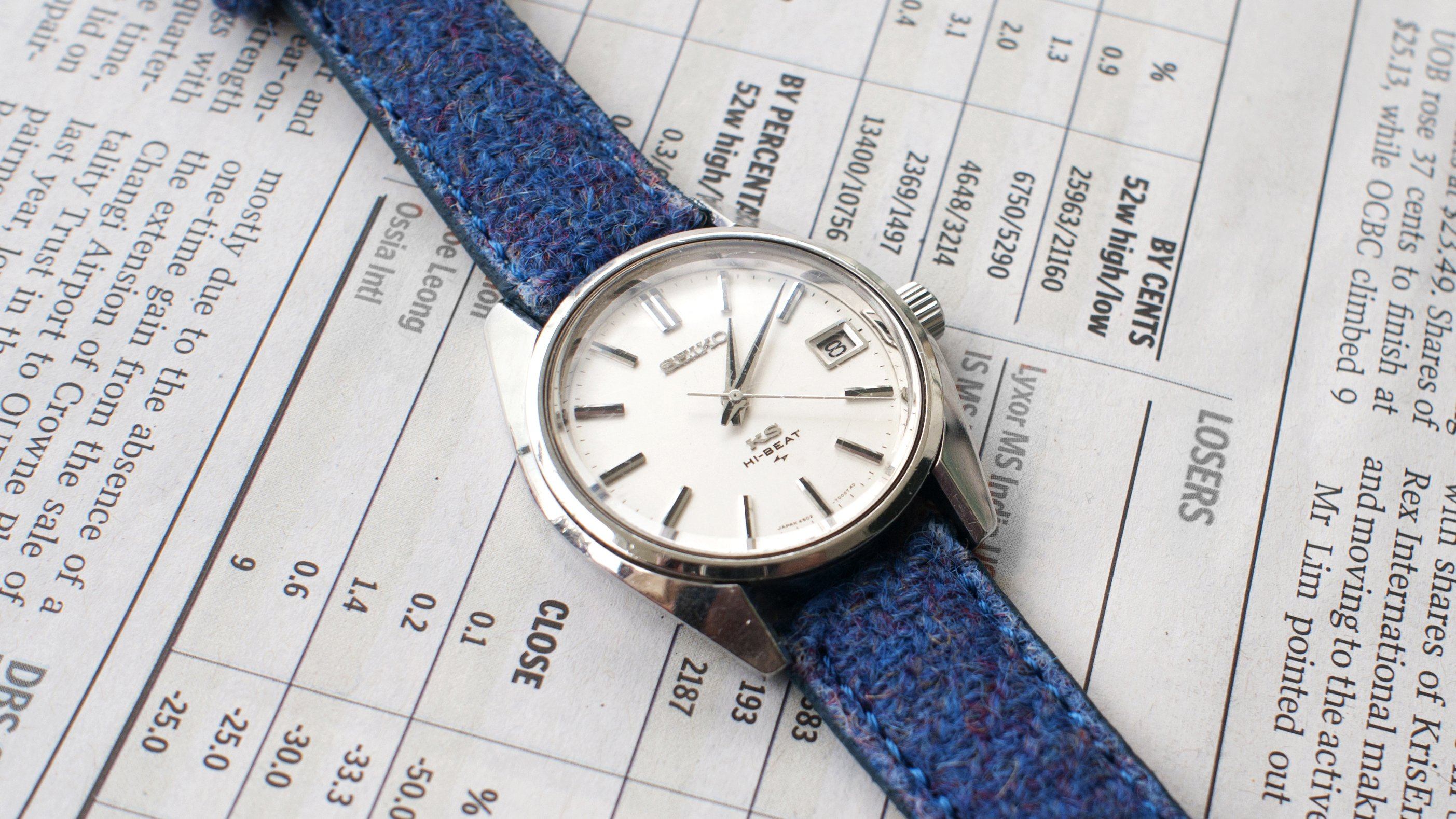king seiko vintage watch on vario harris tweed strap