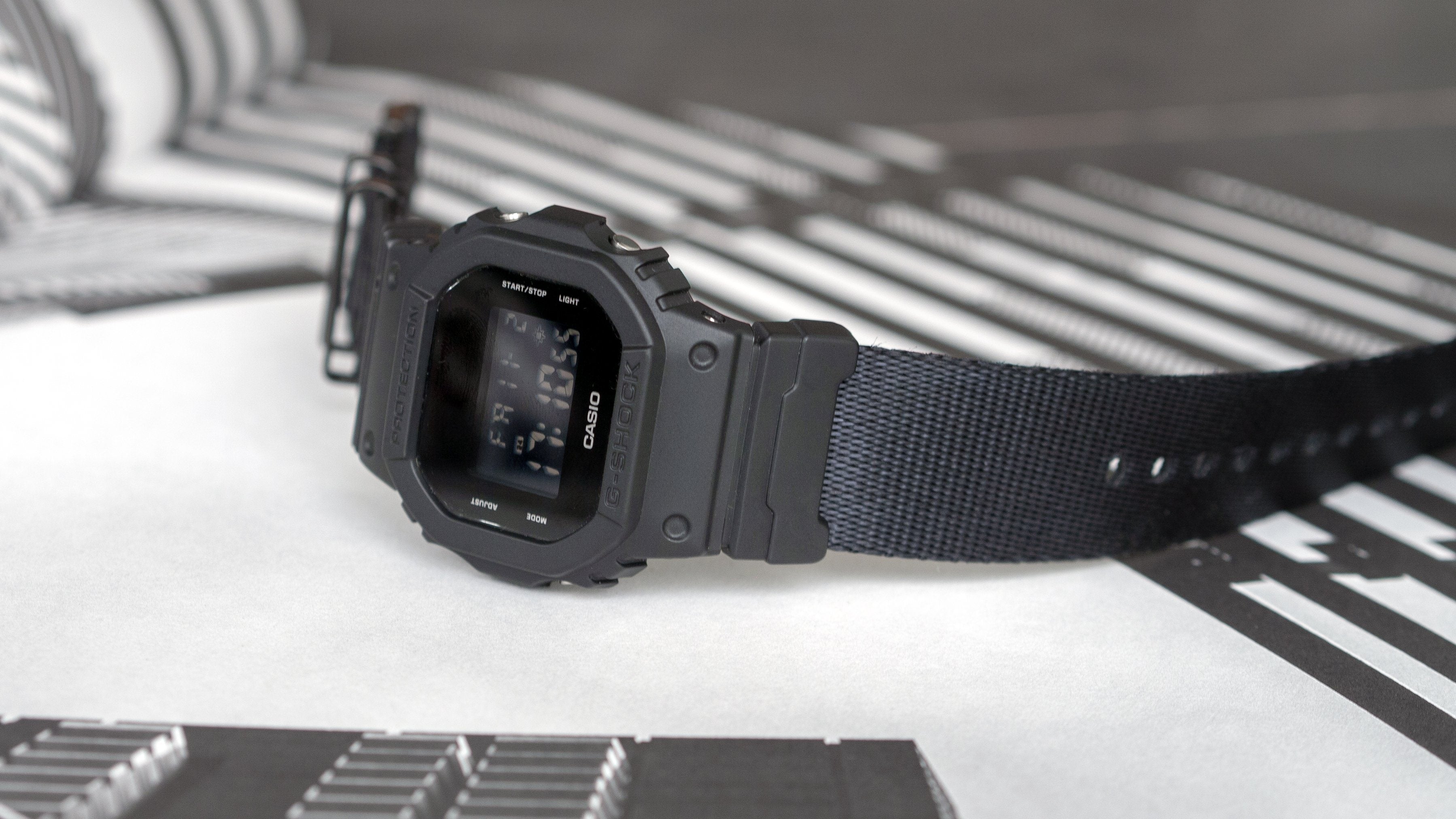 gshock DW5600 with seat belt adapter kit