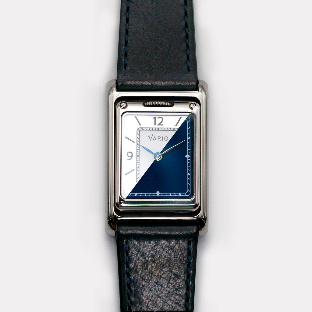 Vario VERSA Reversible Dual Time Silver-Blue Watch
