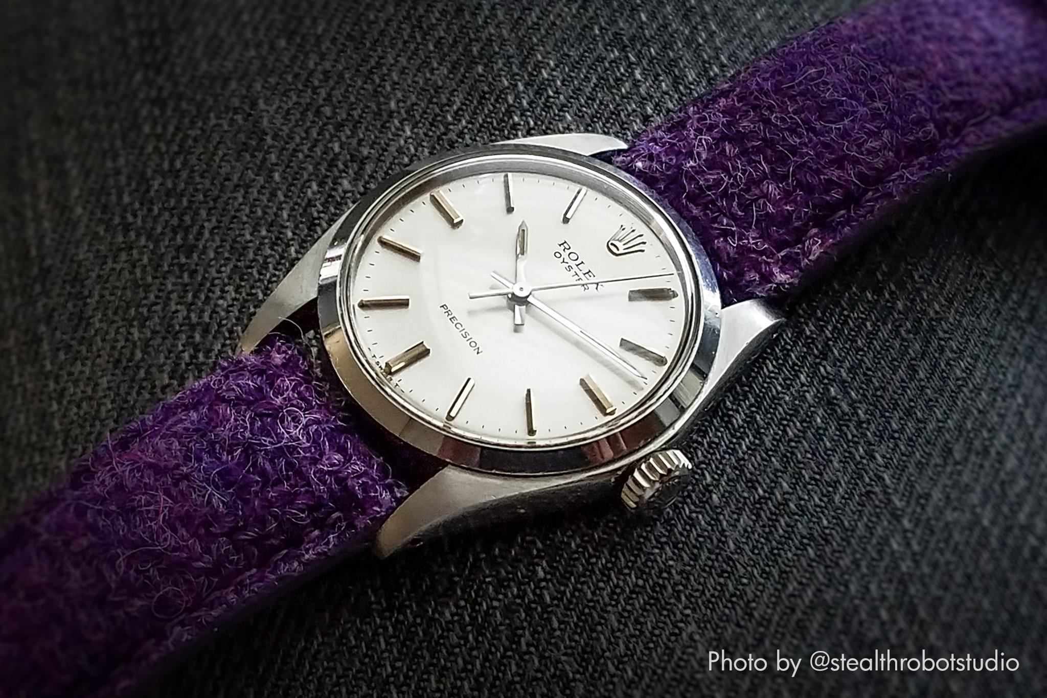 rolex watch with vario harris tweed purple watch strap